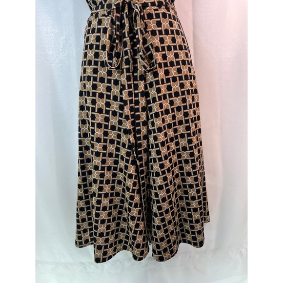 Women's Geometric‎ Wrap Midi Dress Short Puff Sleeves S Secretary 50's Church - Picture 10 of 13